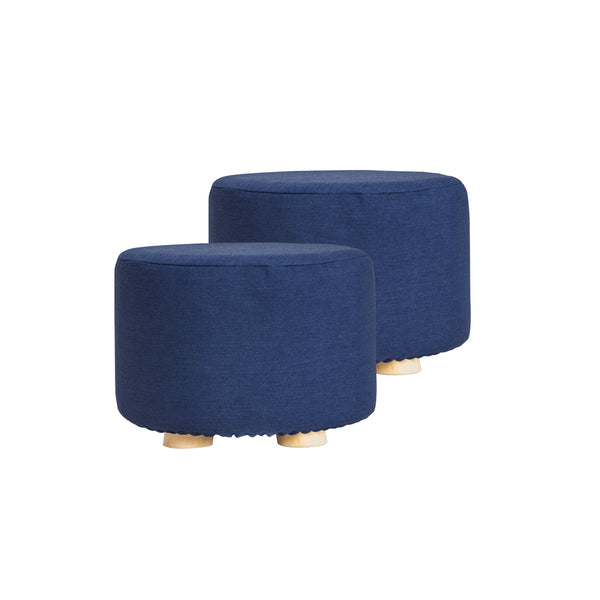 La Bella 2 Set Dark Blue Fabric Ottoman Round Wooden Leg Foot Stool Tristar Online