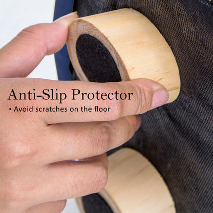 La Bella 2 Set Dark Blue Fabric Ottoman Round Wooden Leg Foot Stool Tristar Online