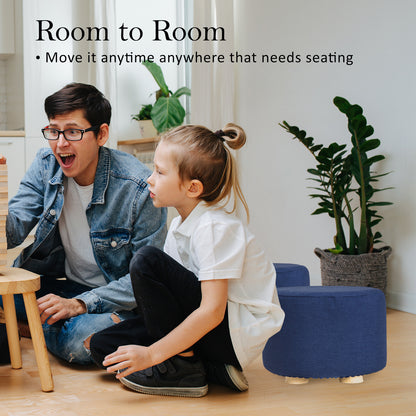 La Bella 2 Set Dark Blue Fabric Ottoman Round Wooden Leg Foot Stool Tristar Online