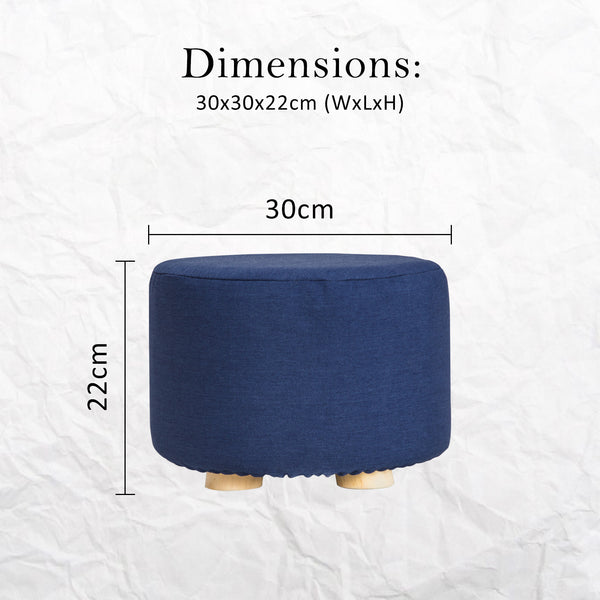 La Bella 2 Set Dark Blue Fabric Ottoman Round Wooden Leg Foot Stool Tristar Online