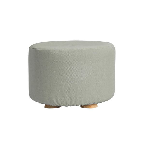 La Bella Grey Fabric Ottoman Round Wooden Leg Foot Stool Tristar Online