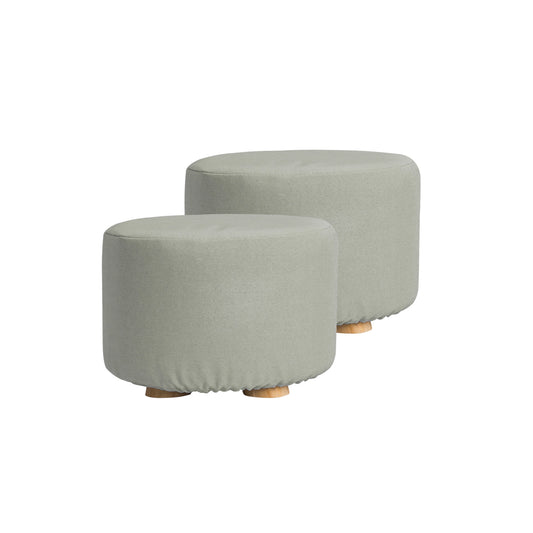La Bella 2 Set Grey Fabric Ottoman Round Wooden Leg Foot Stool Tristar Online