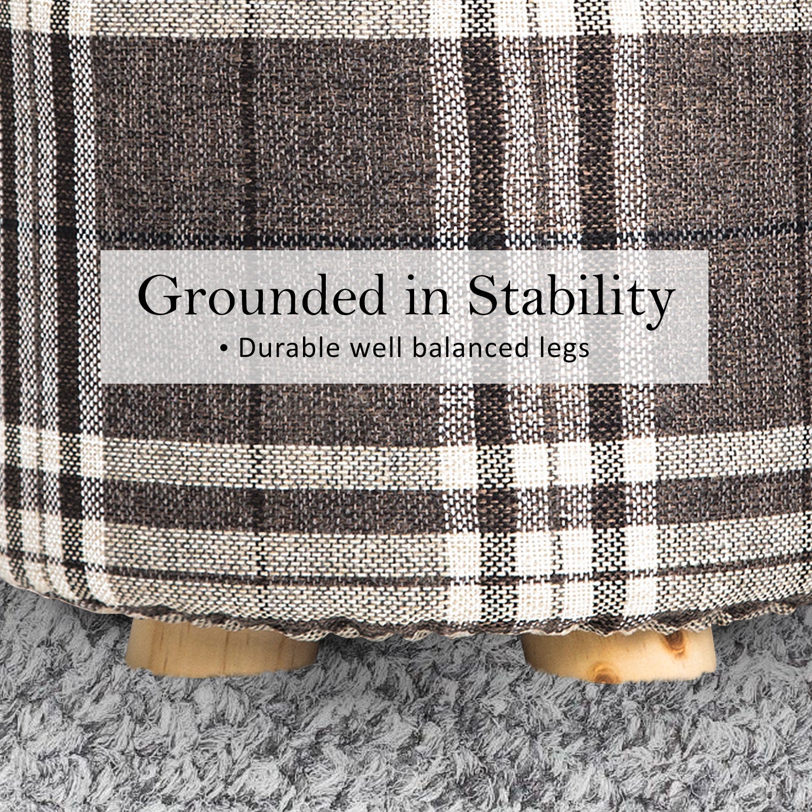 La Bella Lattice Fabric Ottoman Round Wooden Leg Foot Stool Tristar Online