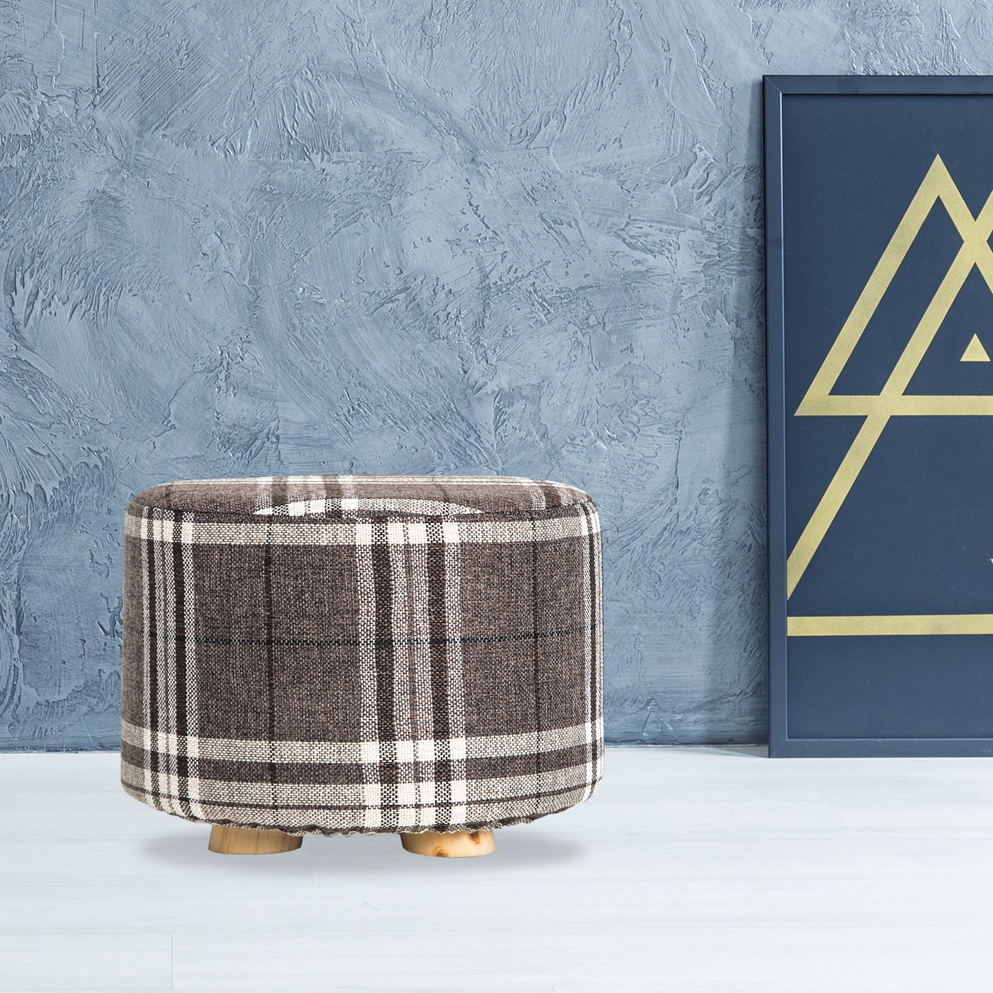 La Bella Lattice Fabric Ottoman Round Wooden Leg Foot Stool Tristar Online