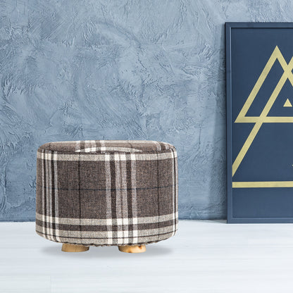 La Bella Lattice Fabric Ottoman Round Wooden Leg Foot Stool Tristar Online