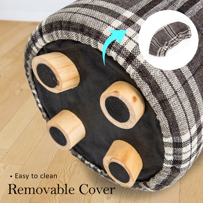 La Bella 2 Set Lattice Fabric Ottoman Round Wooden Leg Foot Stool Tristar Online