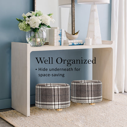 La Bella 2 Set Lattice Fabric Ottoman Round Wooden Leg Foot Stool Tristar Online