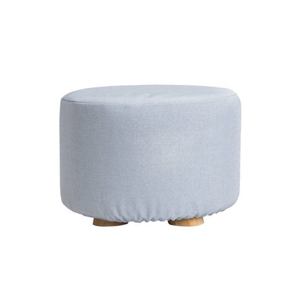 La Bella Light Blue Fabric Ottoman Round Wooden Leg Foot Stool Tristar Online