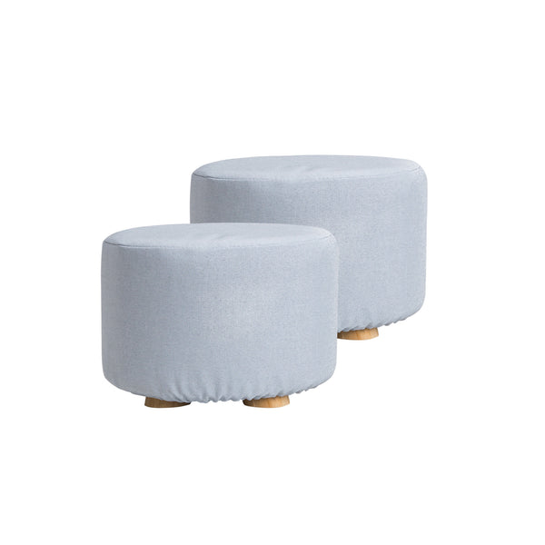 La Bella 2 Set Light Blue Fabric Ottoman Round Wooden Leg Foot Stool Tristar Online