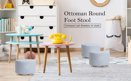 La Bella 2 Set Light Blue Fabric Ottoman Round Wooden Leg Foot Stool Tristar Online