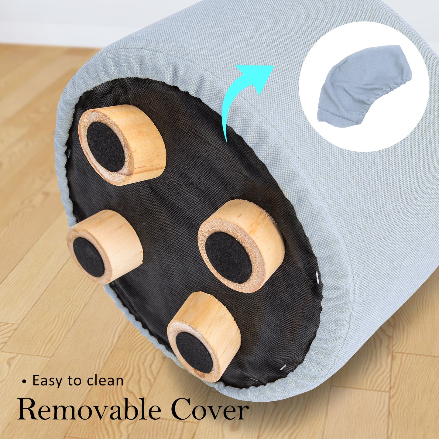 La Bella 2 Set Light Blue Fabric Ottoman Round Wooden Leg Foot Stool Tristar Online