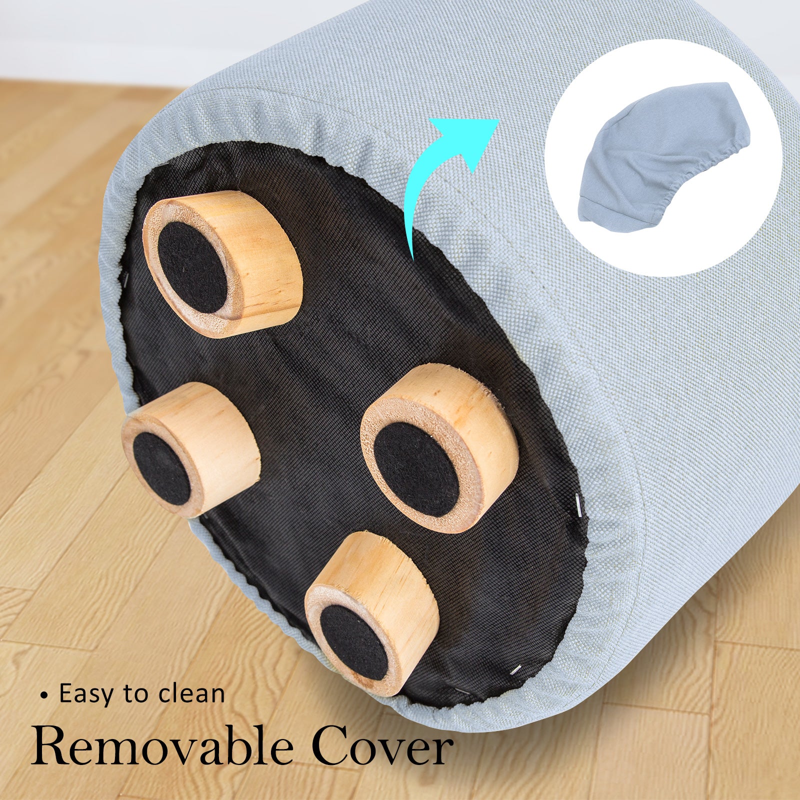 La Bella 2 Set Light Blue Fabric Ottoman Round Wooden Leg Foot Stool Tristar Online