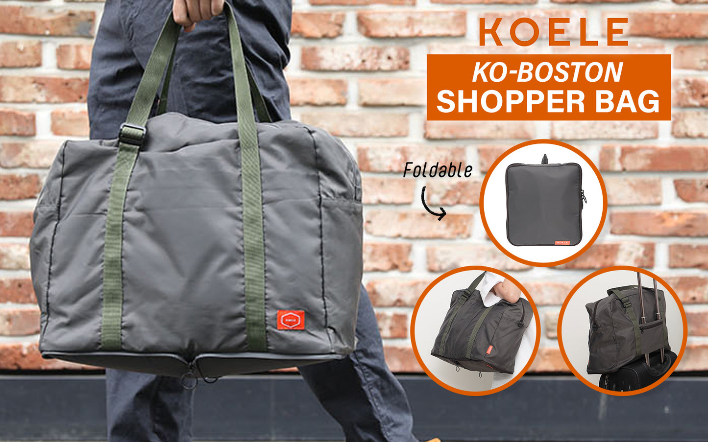 KOELE Khaki Shopper Bag Travel Duffle Bag Foldable Laptop Luggage KO-BOSTON Tristar Online