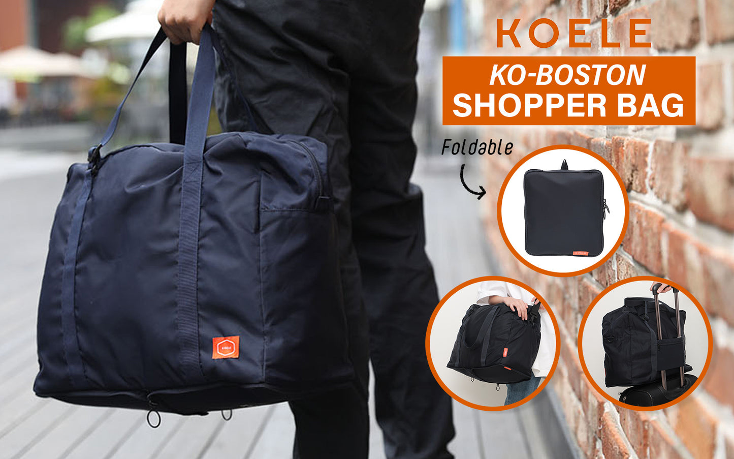 KOELE Navy Shopper Bag Travel Duffle Bag Foldable Laptop Luggage KO-BOSTON Tristar Online