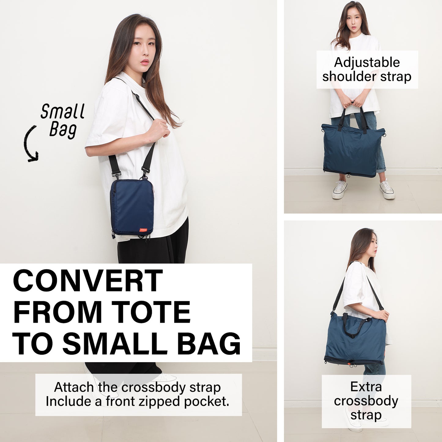 KOELE Navy Shopper Bag Tote Bag Foldable Travel Laptop Grocery KO-DUAL Tristar Online