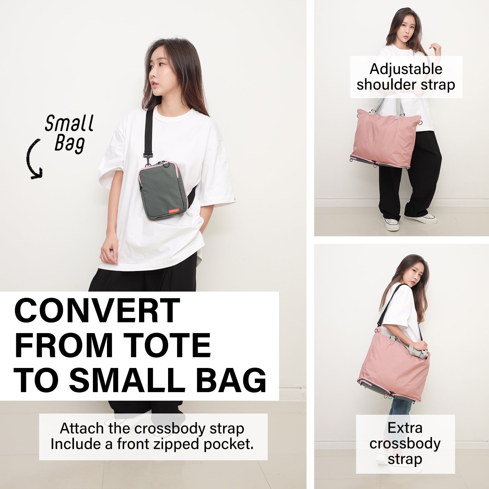 KOELE Pink Shopper Bag Tote Bag Foldable Travel Laptop Grocery KO-DUAL Tristar Online