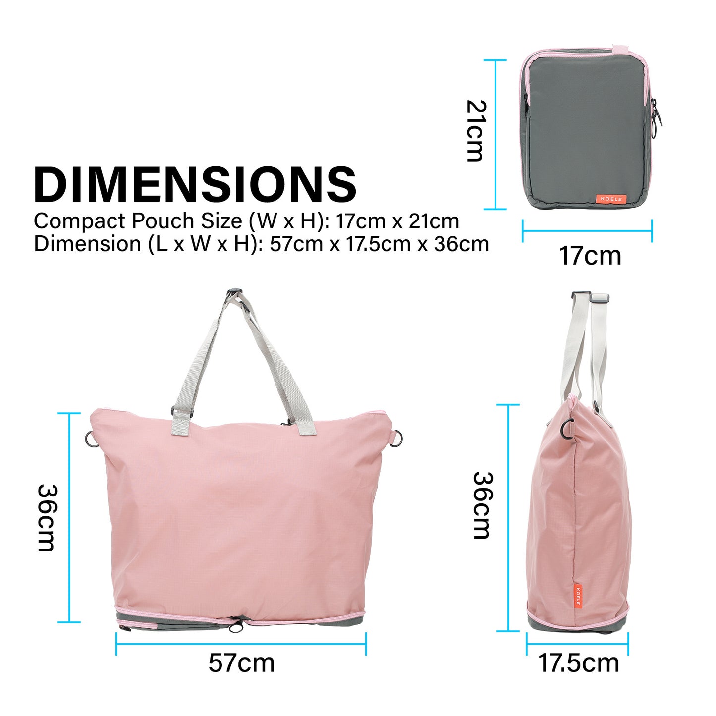 KOELE Pink Shopper Bag Tote Bag Foldable Travel Laptop Grocery KO-DUAL Tristar Online