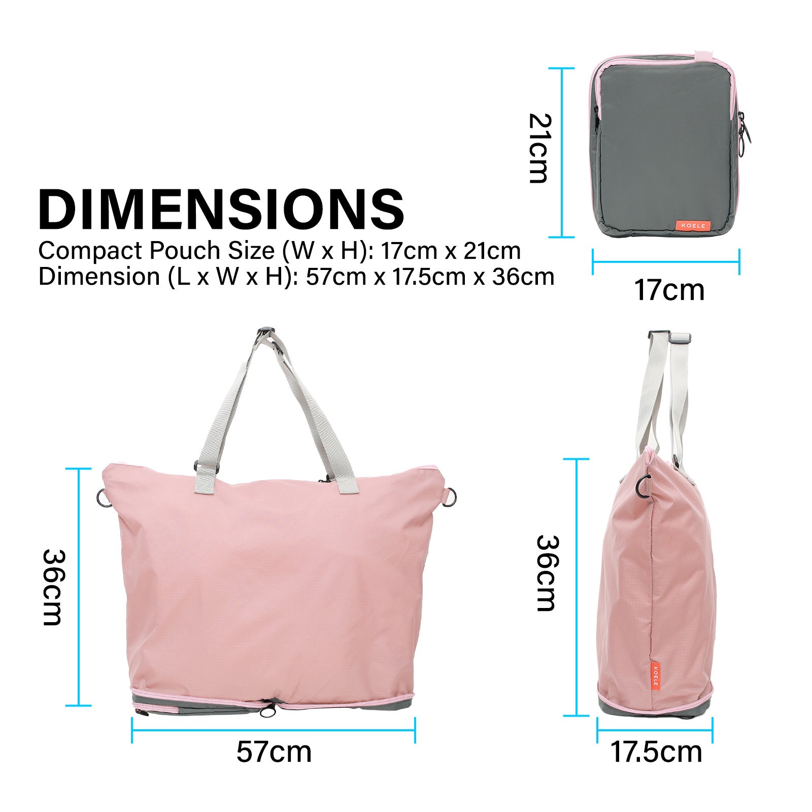 KOELE Pink Shopper Bag Tote Bag Foldable Travel Laptop Grocery KO-DUAL Tristar Online