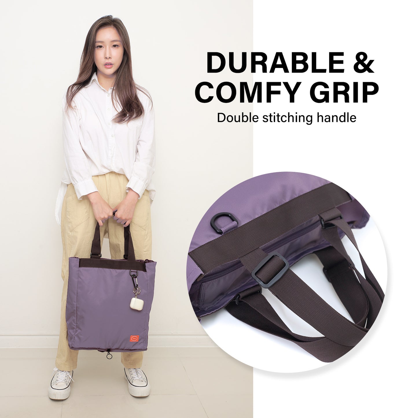 KOELE Purple Shopper Bag Tote Bag Foldable Travel Laptop Grocery KO-SHOULDER Tristar Online