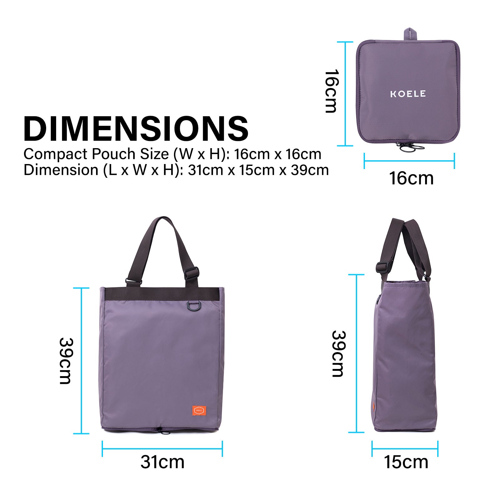 KOELE Purple Shopper Bag Tote Bag Foldable Travel Laptop Grocery KO-SHOULDER Tristar Online