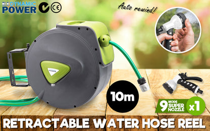 Dynamic Power Garden Water Hose 10M Retractable Rewind Reel Wall Mounted Tristar Online