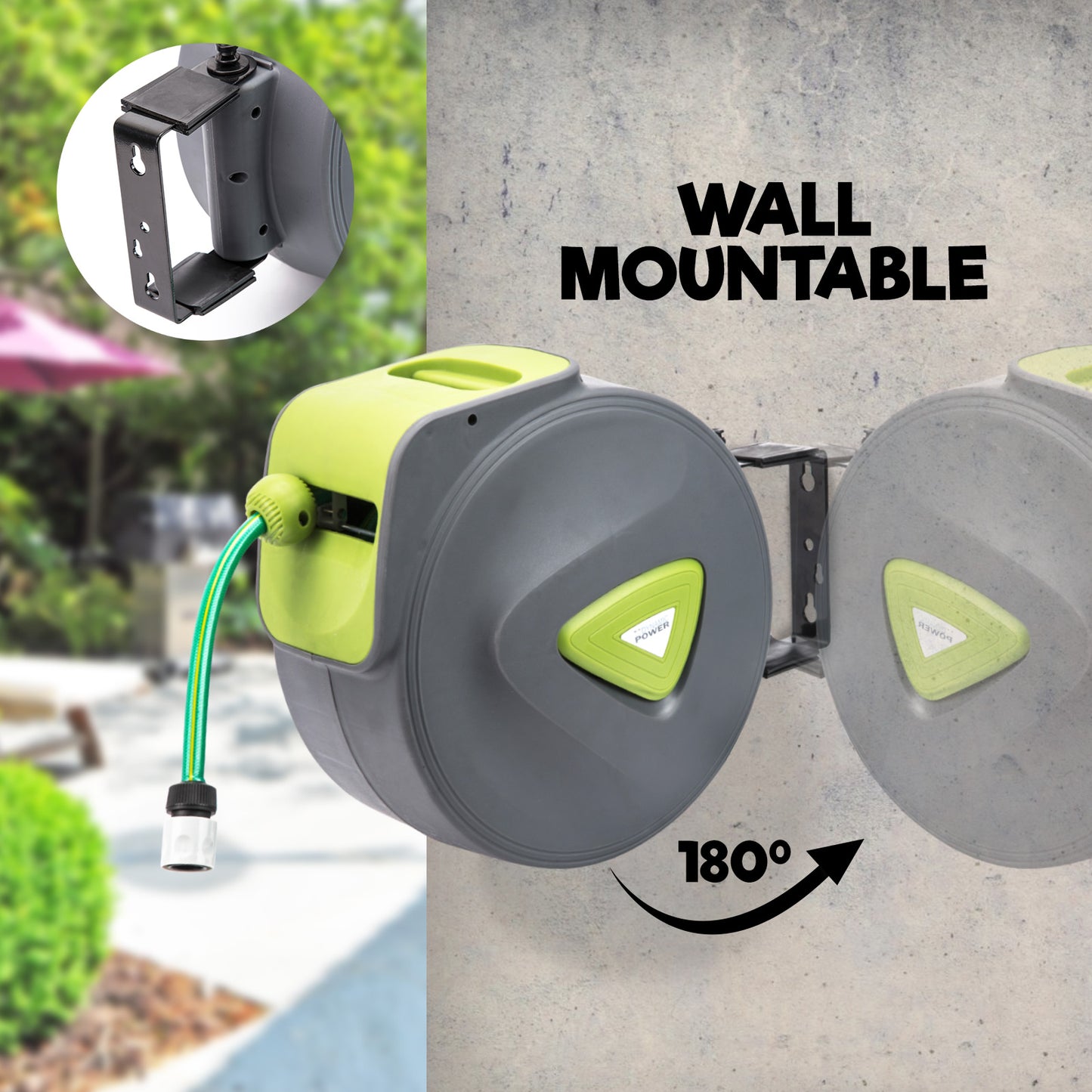 Dynamic Power Garden Water Hose 10M Retractable Rewind Reel Wall Mounted Tristar Online