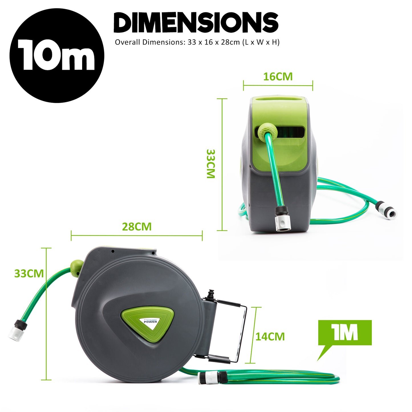 Dynamic Power Garden Water Hose 10M Retractable Rewind Reel Wall Mounted Tristar Online