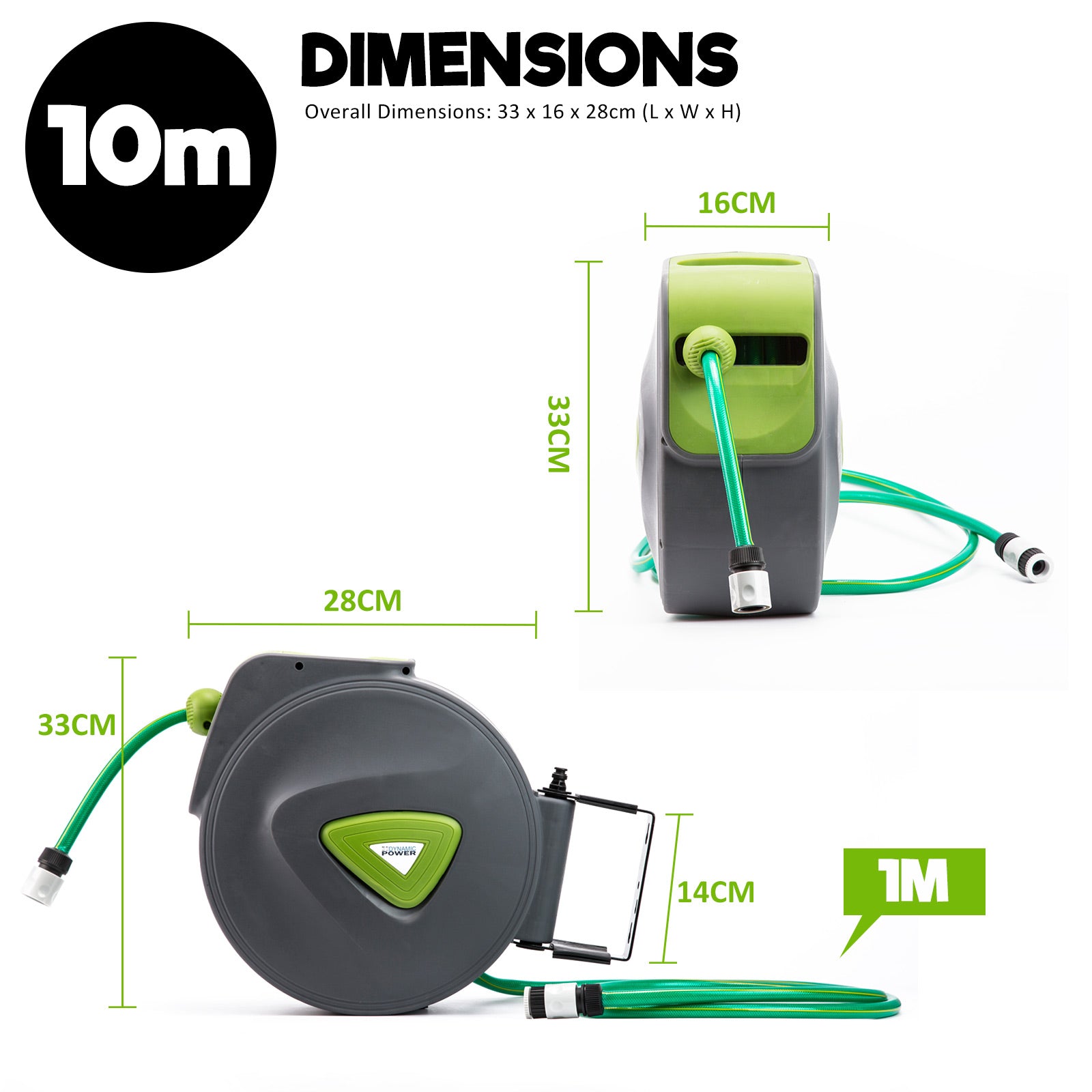 Dynamic Power Garden Water Hose 10M Retractable Rewind Reel Wall Mounted Tristar Online