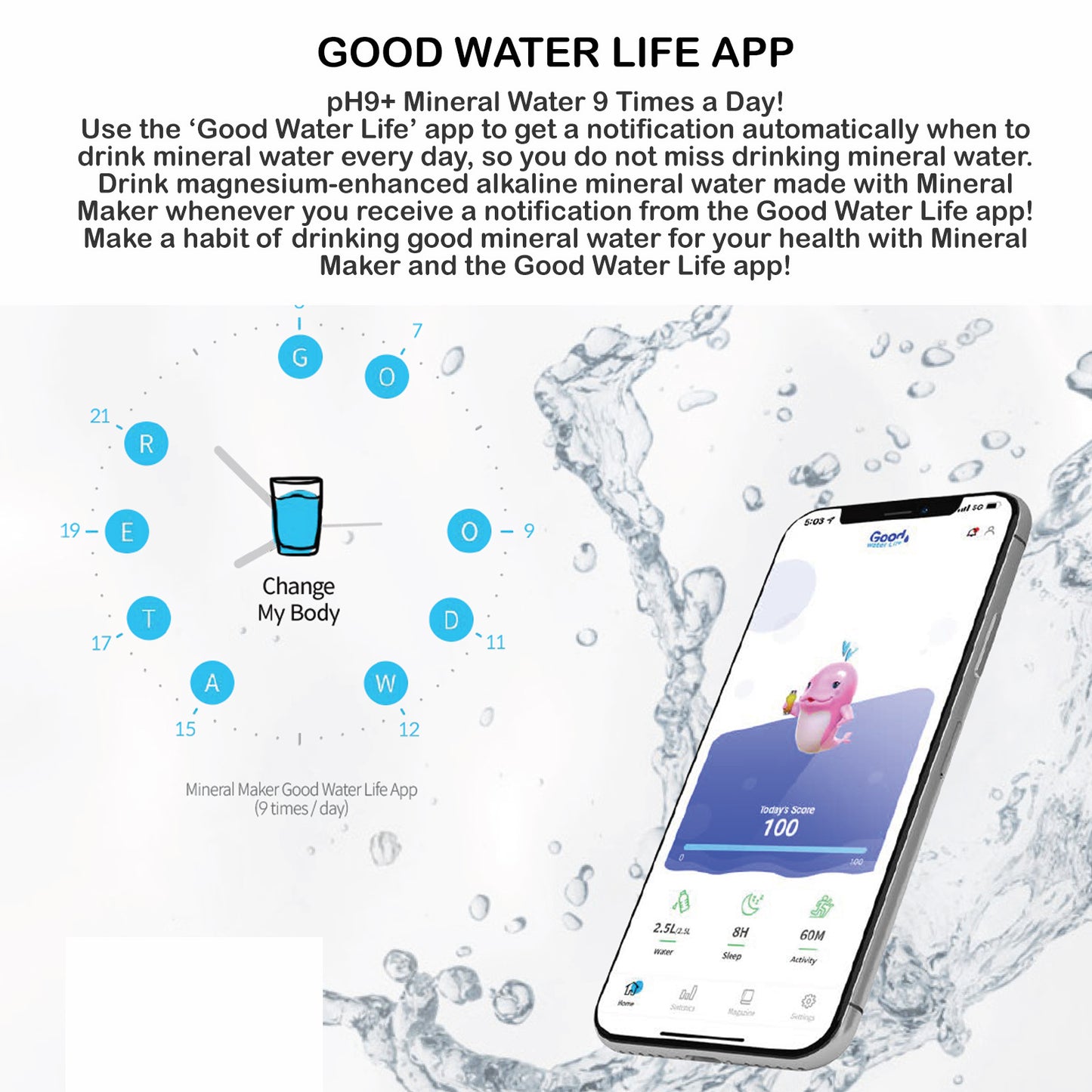 Mineral Maker MORBIDO Blue Alkaline Filter Water Bottle + a Mineral Stone Pouch Tristar Online