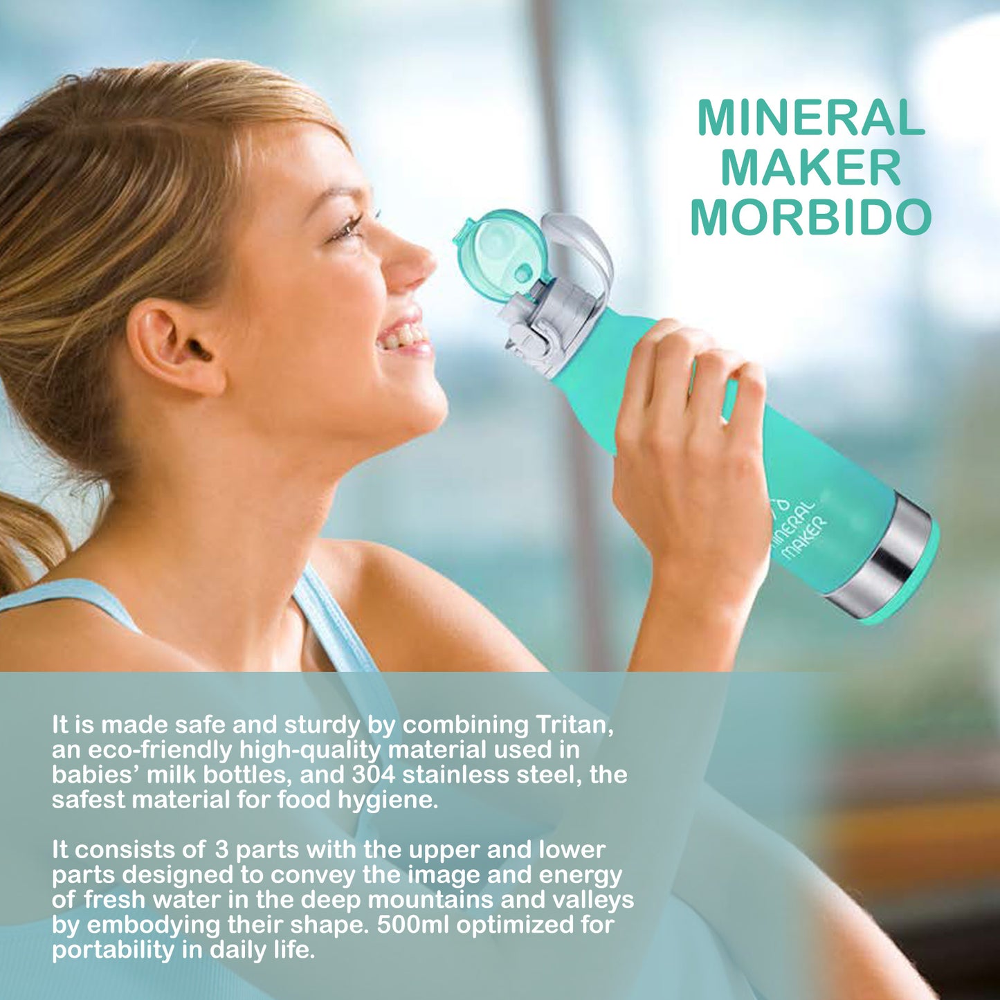 Mineral Maker MORBIDO Green Alkaline Filter Water Bottle + a Mineral Stone Pouch Tristar Online