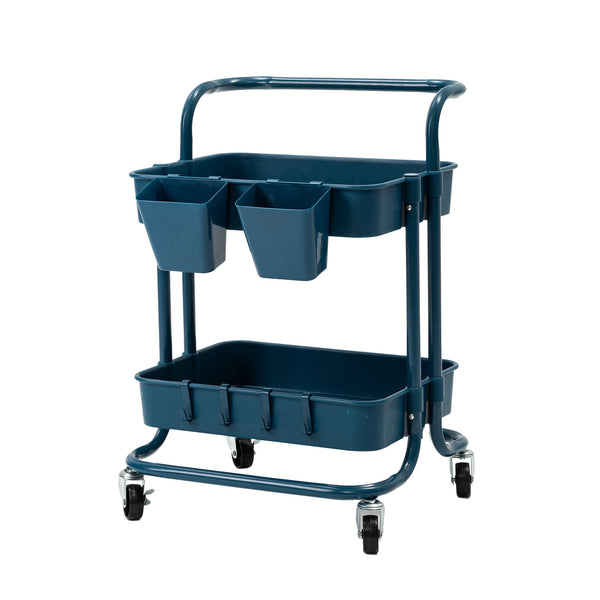 Kandoka 2 Tier Blue Trolley Cart Storage Utility Rack Organiser Swivel Kitchen Tristar Online