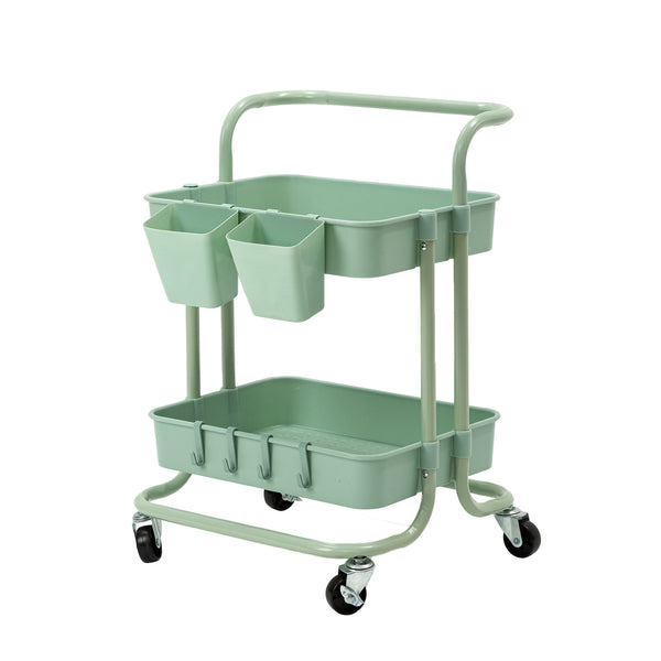 Kandoka 2 Tier Green Trolley Cart Storage Utility Rack Organiser Swivel Kitchen Tristar Online