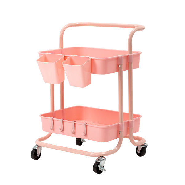 Kandoka 2 Tier Pink Trolley Cart Storage Utility Rack Organiser Swivel Kitchen Tristar Online