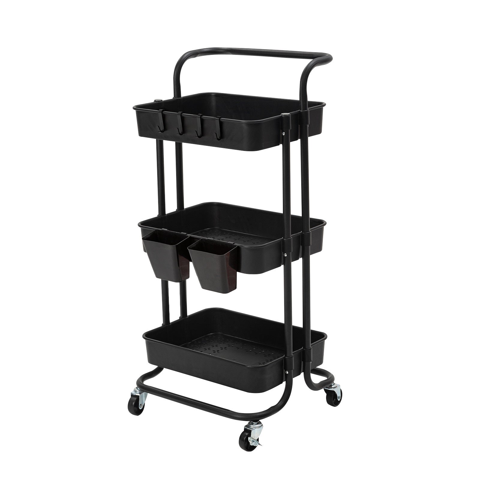 Kandoka 3 Tier Black Trolley Cart Storage Utility Rack Organiser Swivel Kitchen Tristar Online