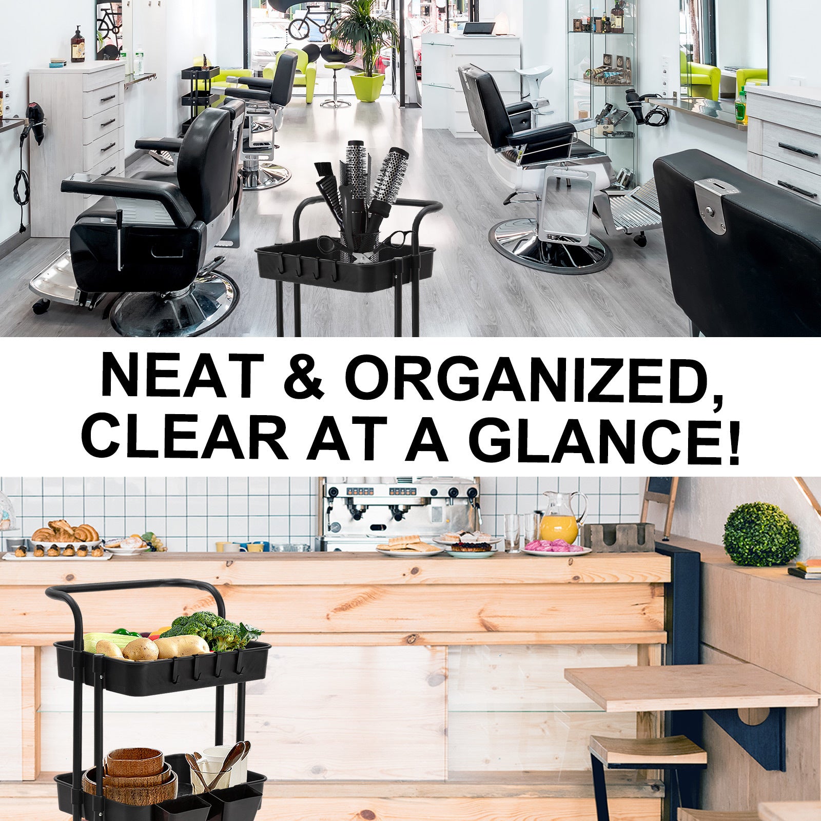 Kandoka 3 Tier Black Trolley Cart Storage Utility Rack Organiser Swivel Kitchen Tristar Online