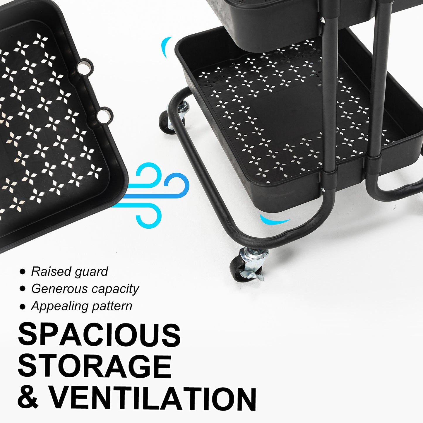 Kandoka 3 Tier Black Trolley Cart Storage Utility Rack Organiser Swivel Kitchen Tristar Online