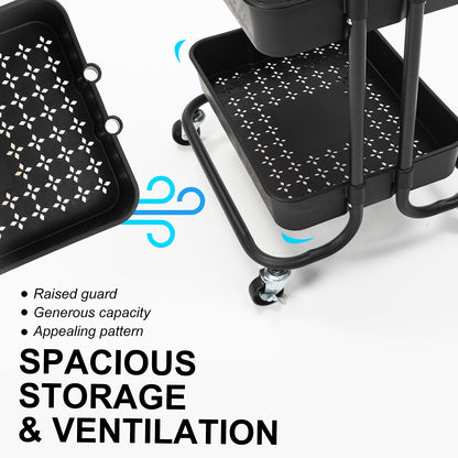 Kandoka 3 Tier Black Trolley Cart Storage Utility Rack Organiser Swivel Kitchen Tristar Online