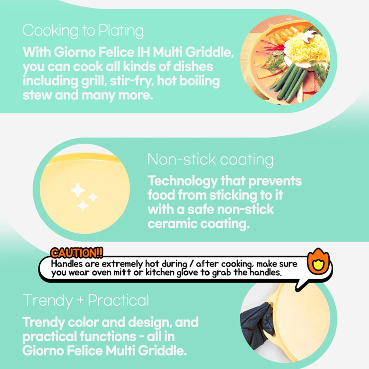 Giorno Felice 34cm Round IH Griddle Pan Ceramic Non-Stick Camping Korean Stew Tristar Online