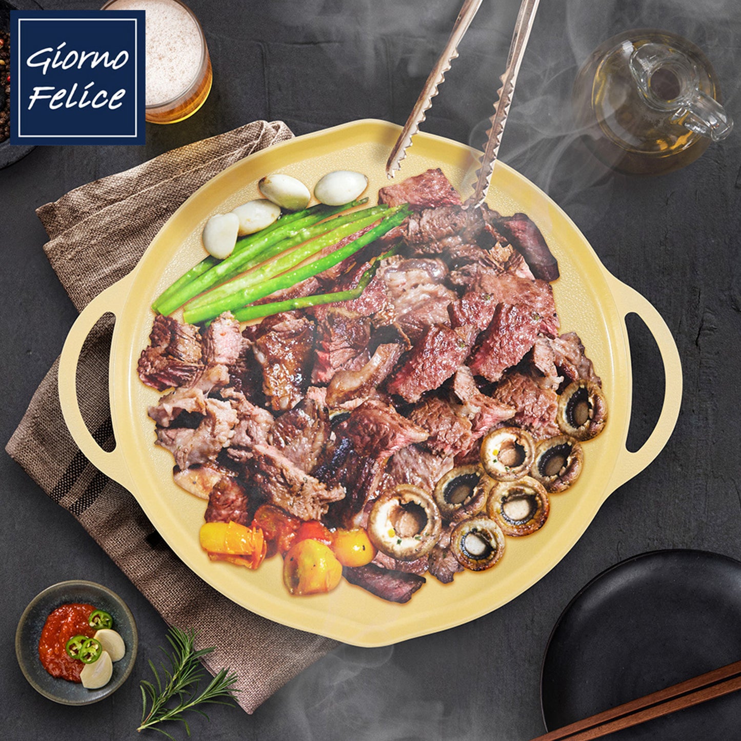 Giorno Felice 34cm Round IH Griddle Pan Ceramic Non-Stick Camping Korean Stew Tristar Online