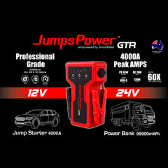 JumpsPower GTR 4000A Jump Starter 12V Powerbank 99900mWh 24V Pro Car Battery Charger LED Tristar Online