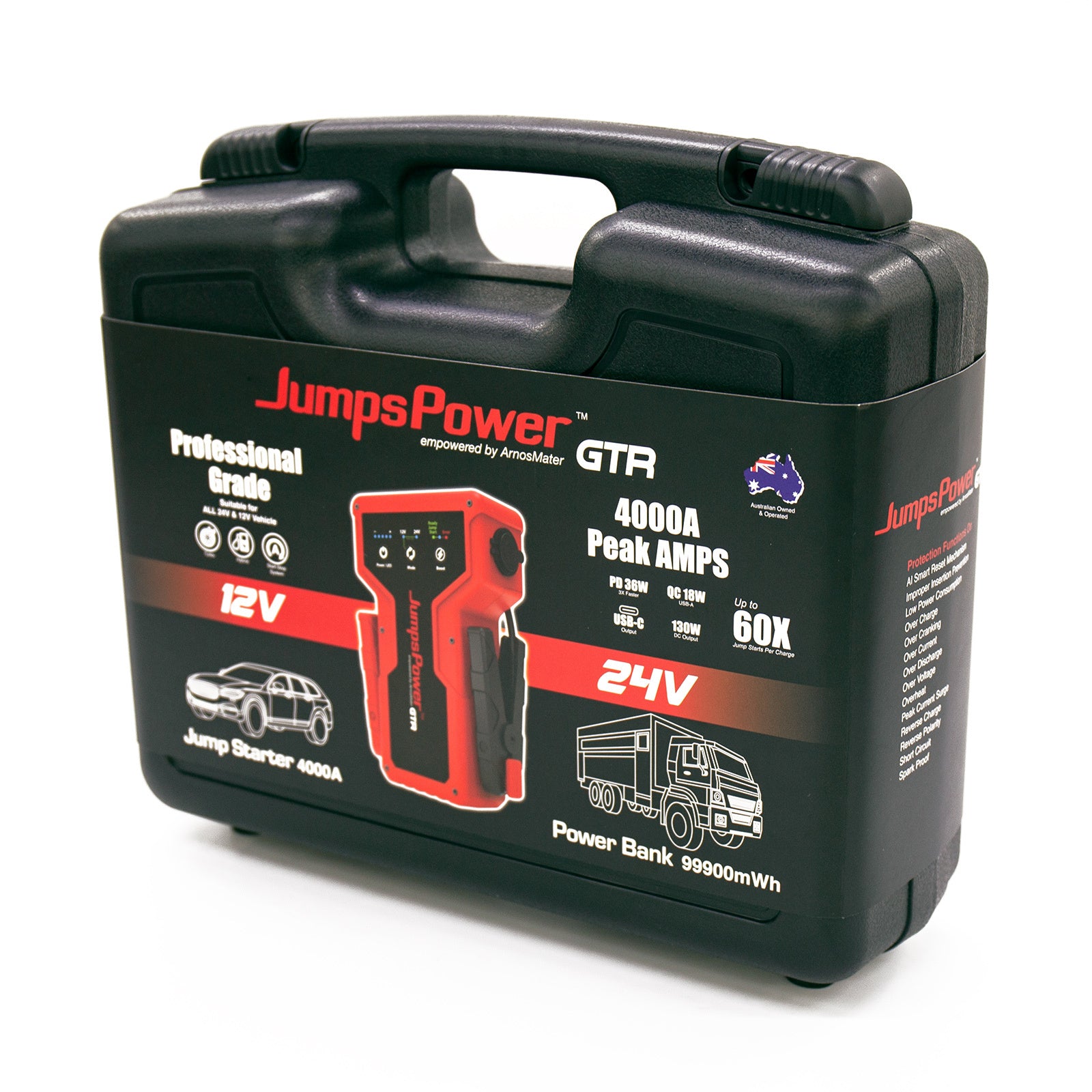 JumpsPower GTR 4000A Jump Starter 12V Powerbank 99900mWh 24V Pro Car Battery Charger LED Tristar Online