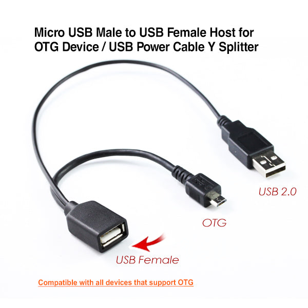 Micro USB Male to USB Female Host for OTG Device / USB Power Cable Y Splitter Tristar Online