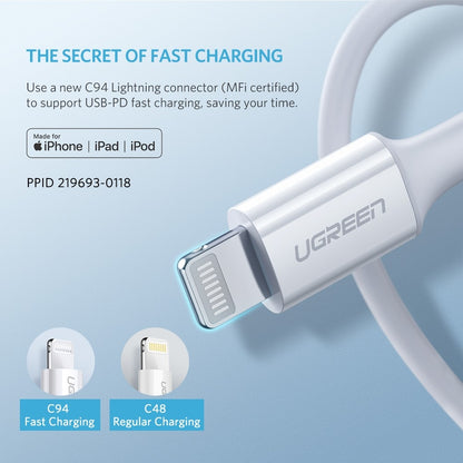 UGREEN 10493 Type-C to MFI iPhone M/M Cable Rubber Shell 1M White Tristar Online