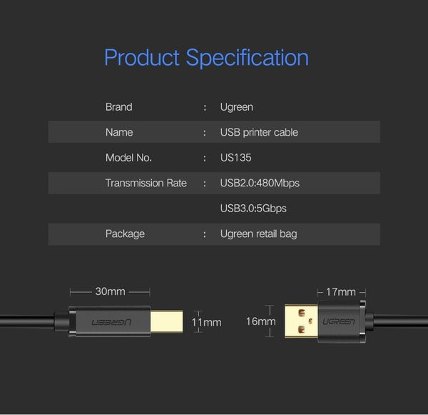 UGREEN 20846 USB 2.0 Printer Cable 1M Tristar Online