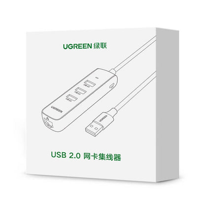 UGREEN 20984 USB 2.0 to 3 x USB2.0 with RJ45 (100Mbps) Ethernet Adapter (Black) Tristar Online