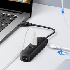 UGREEN 20984 USB 2.0 to 3 x USB2.0 with RJ45 (100Mbps) Ethernet Adapter (Black) Tristar Online
