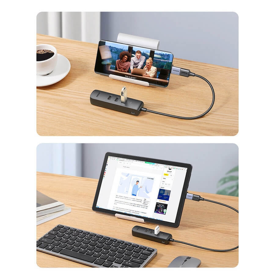 UGREEN 20984 USB 2.0 to 3 x USB2.0 with RJ45 (100Mbps) Ethernet Adapter (Black) Tristar Online