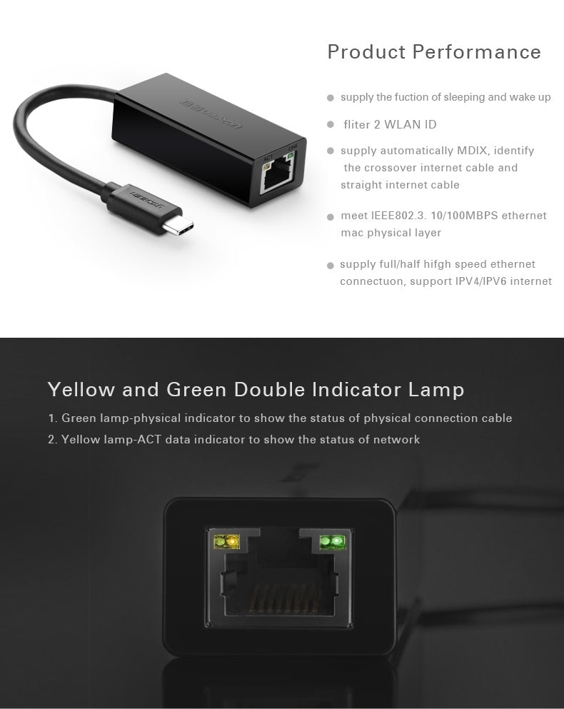 UGREEN 30287 USB-C 10/100Mbps Ethernet Adapter Tristar Online