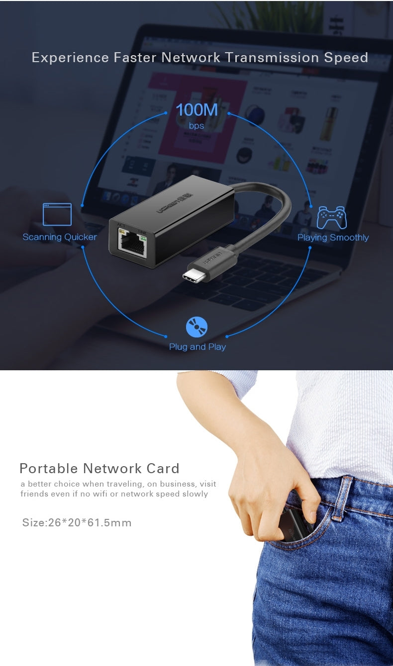 UGREEN 30287 USB-C 10/100Mbps Ethernet Adapter Tristar Online