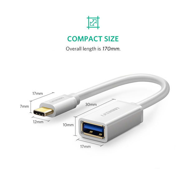 UGREEN USB Type-C Male to USB 3.0 Type A Female OTG Cable - White 15CM (30702) Tristar Online